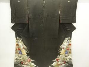 アンティーク　錦紗鶴に菊模様留袖